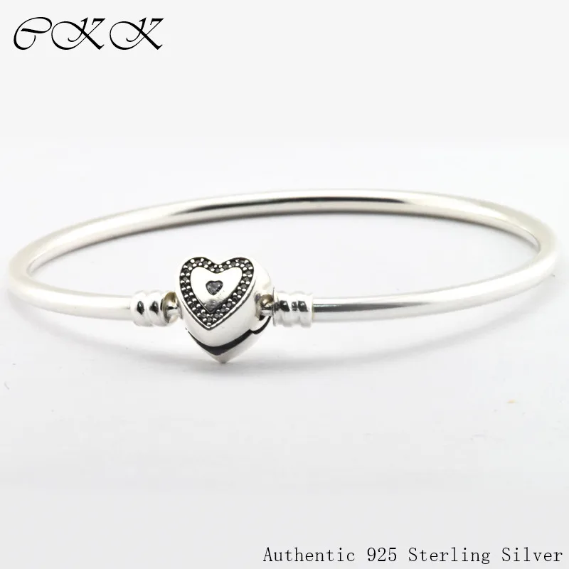 

Heart Bangle Silver 925 Sterling Jewelry Wishful Bangle Bracelet for Women Gift Fit Charm Beads DIY free shipping SLB024