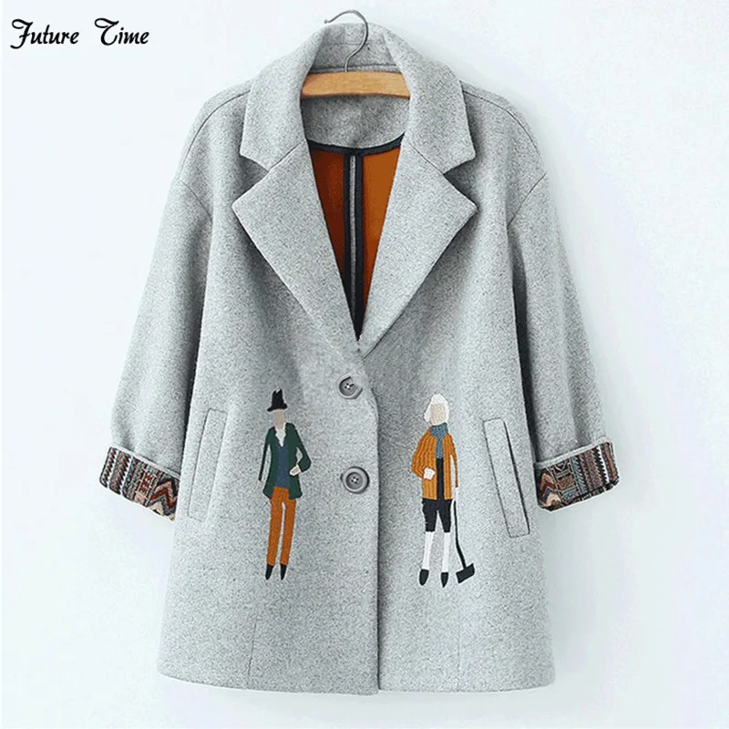 2018 autumn women coats,European fashion Female woolen jackets Embroidery outwear winter grey coats cashmere coat femme C0361