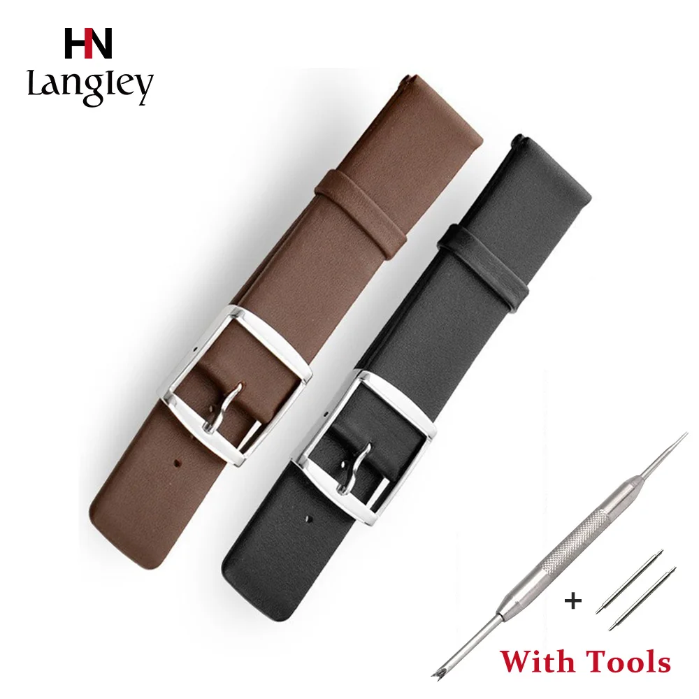 

New Genuine Leather Watchband For Women Men Wristwatch Watches Accessories Soft Straps 16-24mm Brown Black Color High Quality