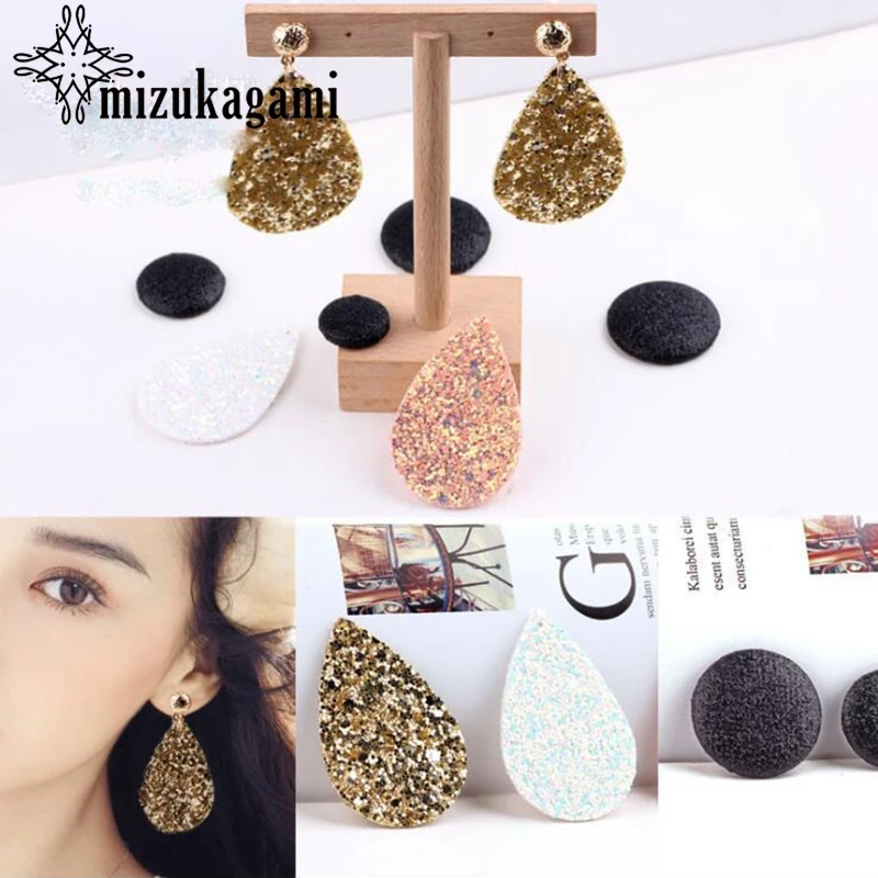 

Resin Laser Sequins Water Drop Leaves Round Earrings 10pcs/lot DIY Long Drop Tassel Earrings Accessories