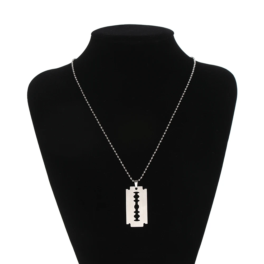 

2019 Fashion Stainless Steel Razor Blades Pendant Hip Hop Necklace for Men Cool Steel Male Shaver Shape Necklaces Men Jewelry