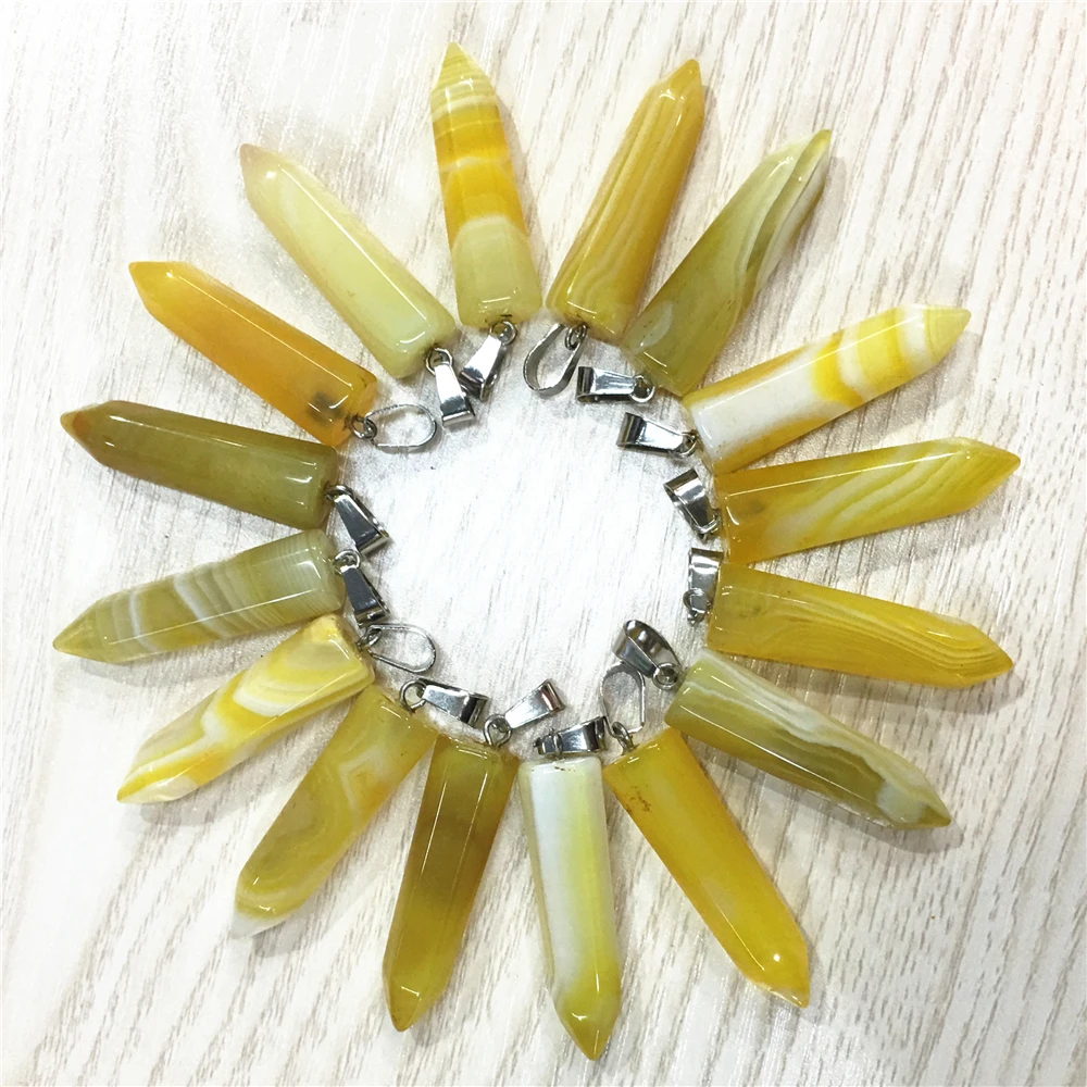 Wholesale 24pcs 2020 Fahsion Hot Sale Natural Stone Pendants Yellow Agates Point Charms Hexagonal Pillar Pendant Dropshipping | Украшения и