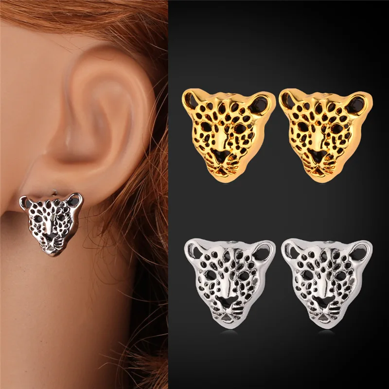 leopard face earrings
