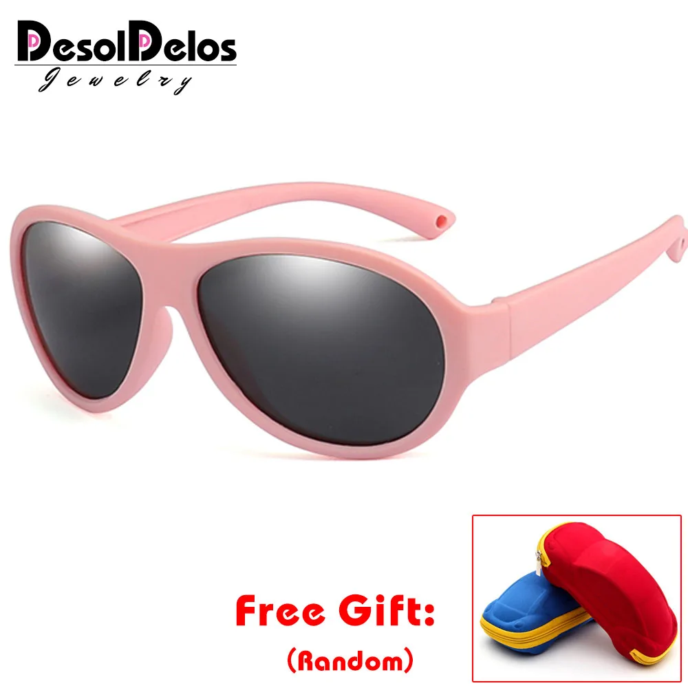 R02 pink gray Детские солнцезащитные очки детей Овальные Солнцезащитные очки для мальчиков и девочек силиконовые UV400 ребенка зеркало детские очки Gafas TR90 с коробкой - Цвет линз: R02 pink gray