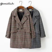 GEMUTLICH, Женская винтажная Клетчатая Шерстяная Куртка, элегантная Осенняя зимняя верхняя одежда, Свободное пальто, больше размера 3XL 5XL
