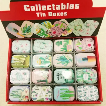 

32pcs/box Mini Tin Box Metal Coin Saver Cactus Printing Jewerly Case Pill case 16 designs Chocolate Box