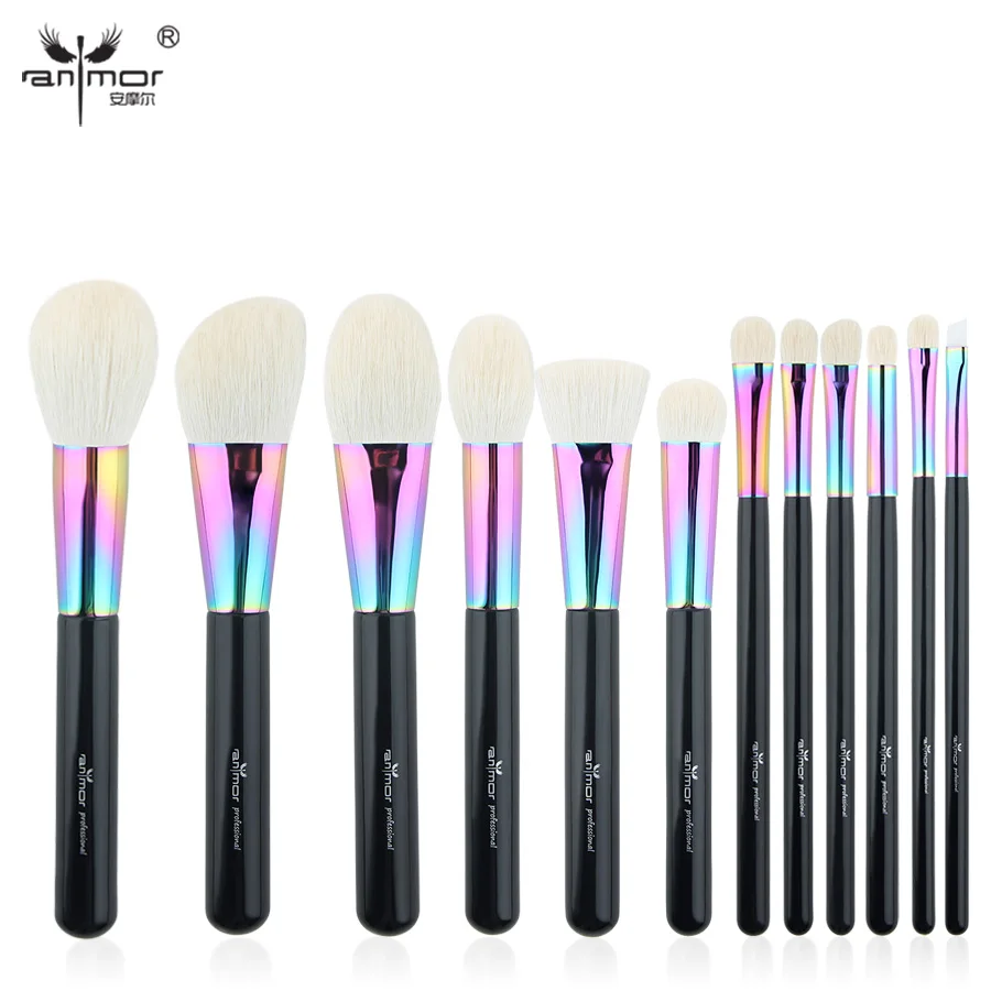 

Anmor 12 pcs High Quality Goat Hair Makeup Brushes Set Luxurious Make Up Brush Professional Foundation Eyebrow Eyeshadow Tools