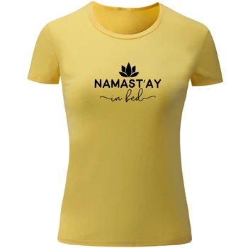 

iDzn New Namaste in Bed Design Women's T Shirts Multi Color Cotton Summer Vacation Girl's Short Sleeve Tops Fashion Streetwear