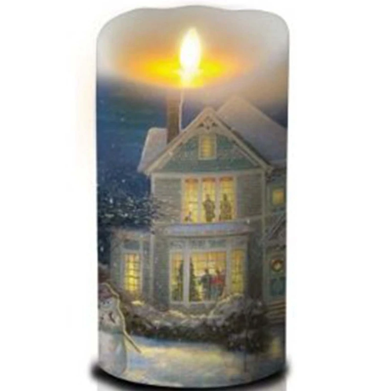 

Ksperway Thomas Kinkade Painting Moving Wick Flameless Candle with Timer and Remote Control for Christmas Day