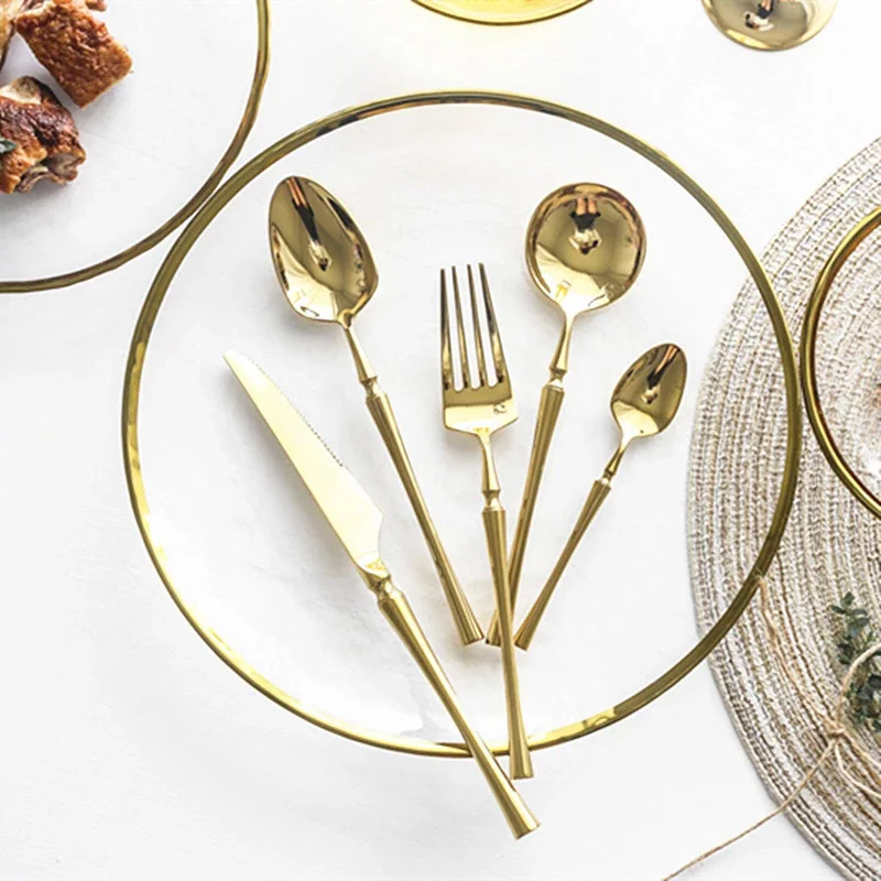 

New Stainless Steel Golden Cutlery Set Mirror Polishing Dinnerware Tableware Dinner Knife Fork Foods Tools Kitchen Accessories