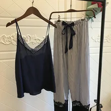 Новая женская шелковая пижама, комплект из 2 предметов, сексуальная пижама без рукавов с v-образным вырезом