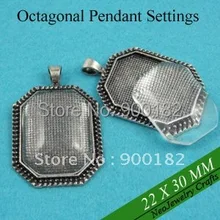 22 x 30 мм старинное серебро прямоугольник восьмиугольные пустые подвесные лотки, Бланк подвески лоток, Кабошон настройки кадров