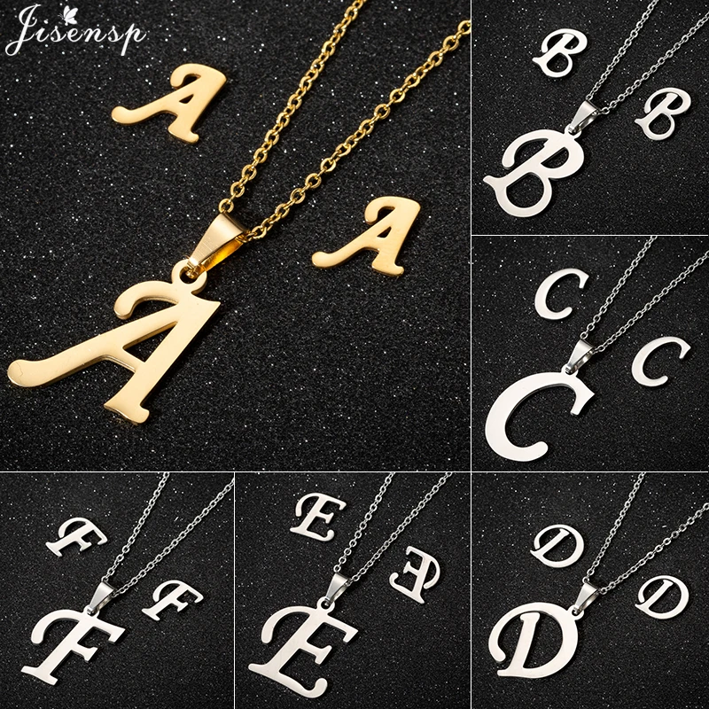 

Jisensp 26 Initial Letter Necklace Women Jewelry Gold Chain Stainless Steel Pendant Boho Statement Necklace Men Collier Femme