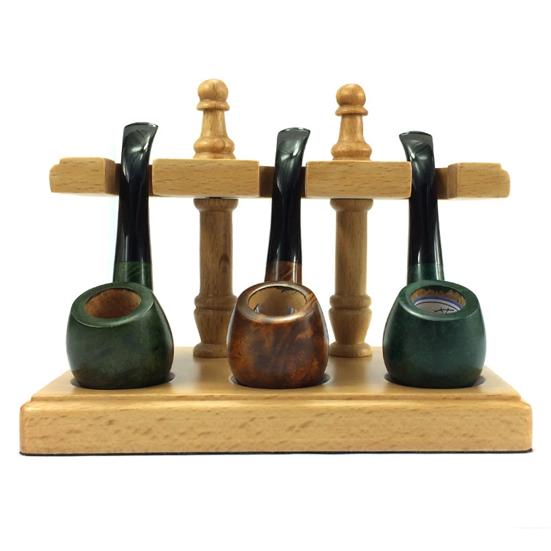 Solid Wood Egg Briar 3 pcs Smoking Pipe Rack Stand Smoking Pipe Holder