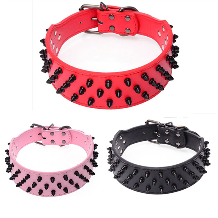 2 Inch Width Sharp Spiked Studded PU Leather Pet Dog Collars Pitbull