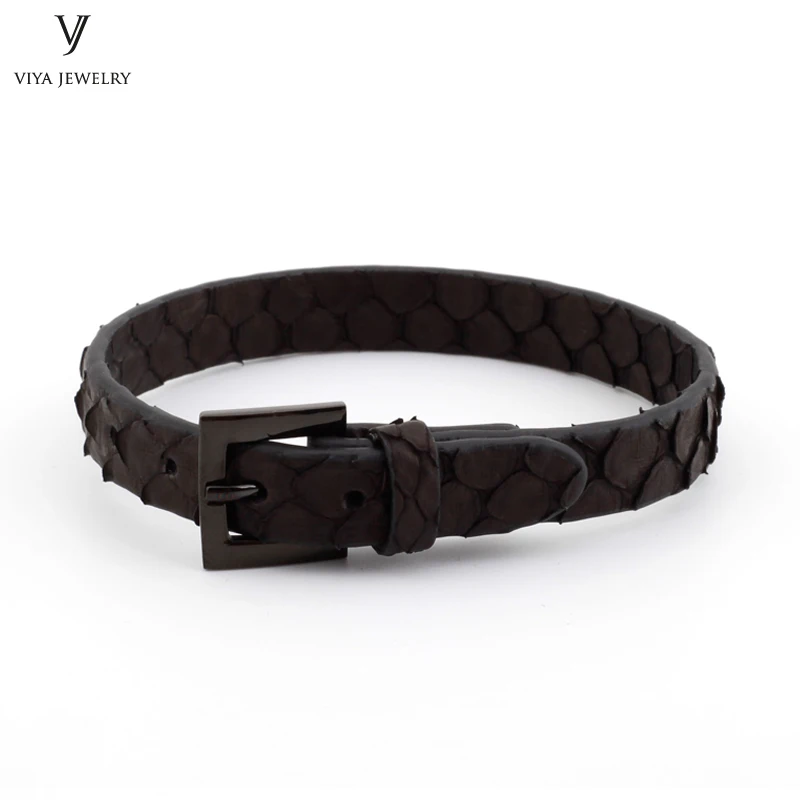 Simple Clasp Flat Stingray Python Cord Wrap Bracelet Charm Cuff Leather Men Bracelet 8mm Real Python Stingray Leather Wristband Adjust Bracelet (28)