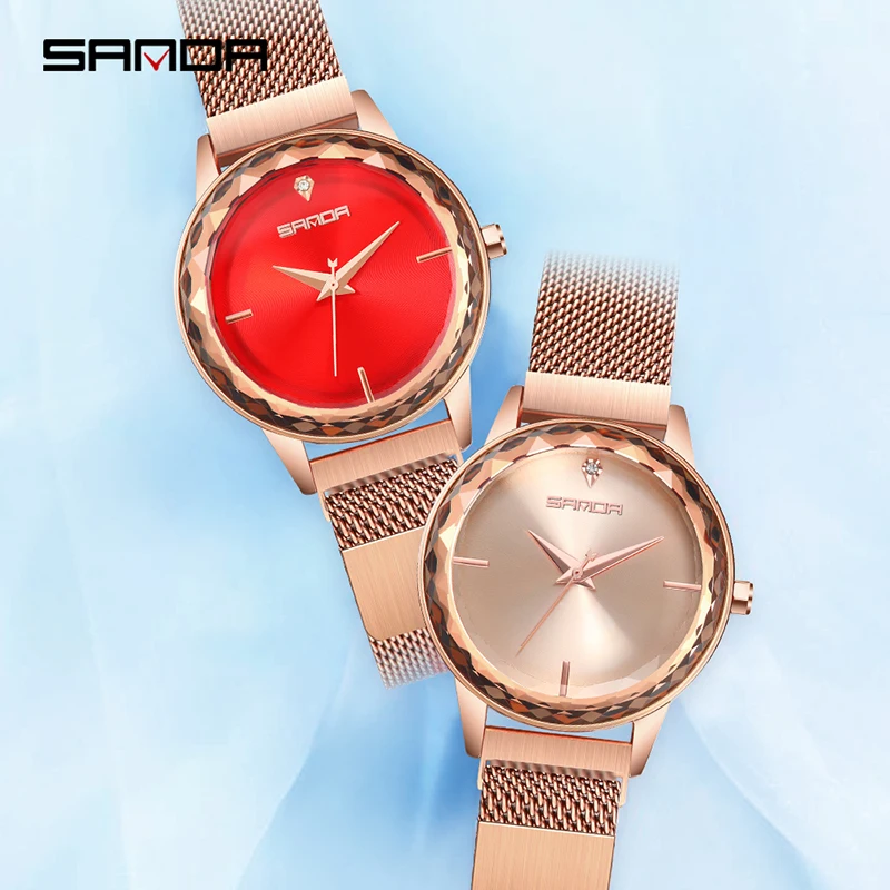 

Luxury Rose Gold Women Watch Fashion Waterproof Lady Quartz Watch Elegant Unique SANDA Casual Stainless Steel Fashion Watch