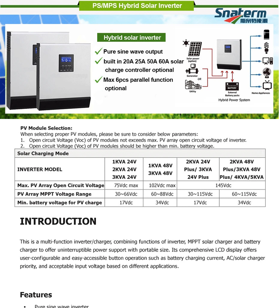 Горячо! 3KVA/2400W MPPT Гибридный Инвертор Чистая синусоида интегрированный с зарядным устройством переменного тока 30A+ 24VDC 25A MPPT солнечные контроллеры заряда