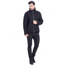 Denny& Dora, мужское черное шерстяное пальто с высоким воротником, деловая повседневная куртка из овчины, кожаная шуба, Мужская короткая стильная куртка