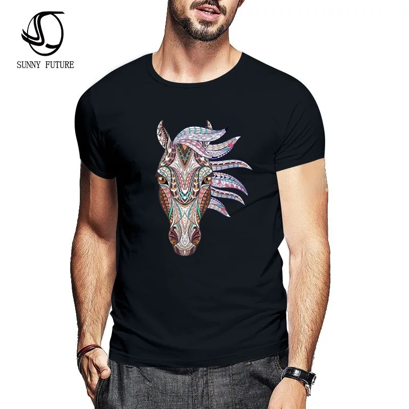 Horse Print T Shirt Men 2017 Summer Short Sleeve Lightweight Cotton
