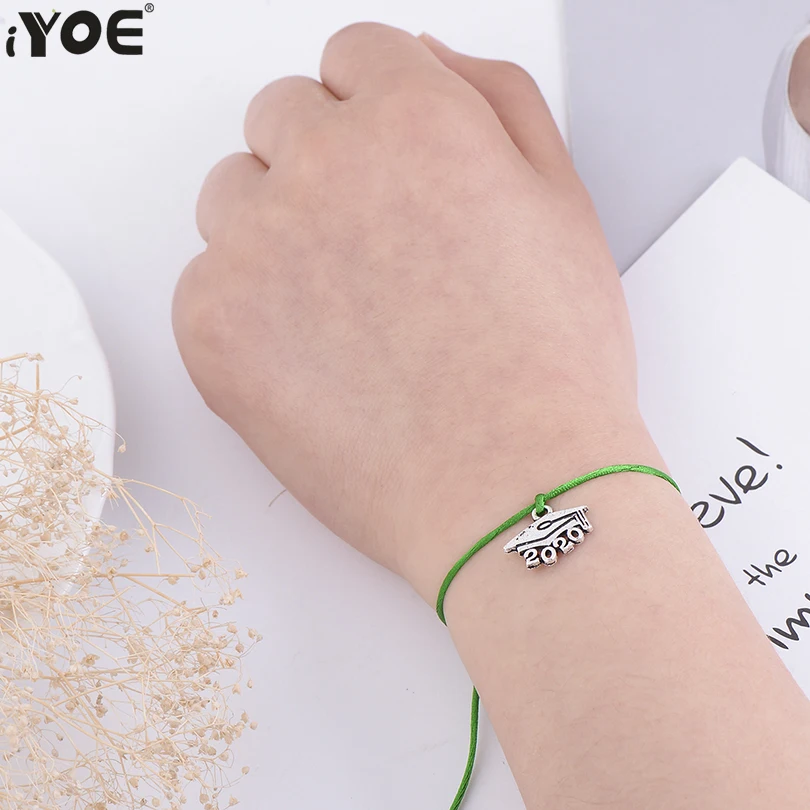 

IYOE Handmade DIY 2020 Tencher Cap Lucky Red Bracelets For Women Charm Bracelet Friendship Family Graduation Gift Adjustable