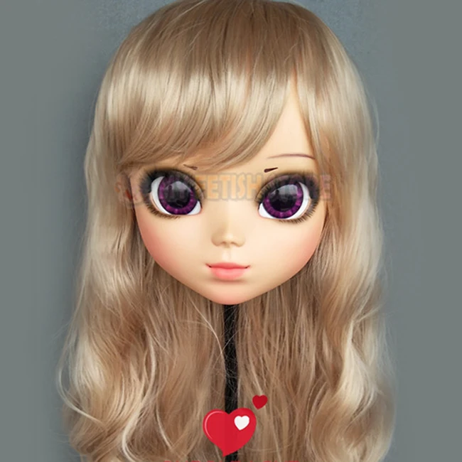 (P-02) женская сладкая девочка смолы половина головы Kigurumi маска с BJD глаза Косплэй японского аниме роль маска Лолиты переодеванию куклы