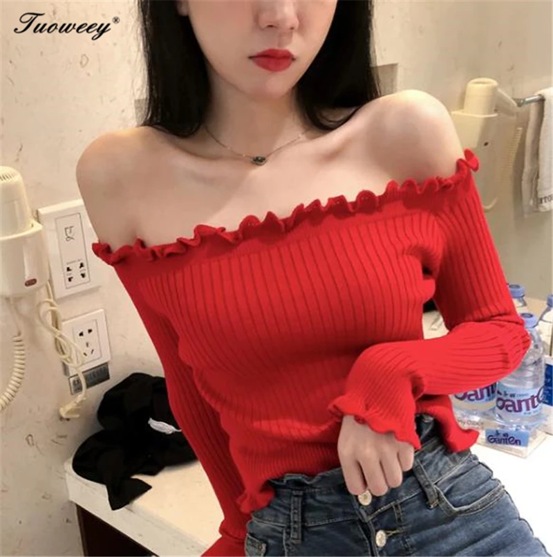ruffle solid backless off shoulder women sweater Long sleeve women sexy pullover 2018 Autumn winter casual sweaters female ruffle solid backless off shoulder women sweater Long sleeve women sexy pullover 2018 Autumn winter casual sweaters female