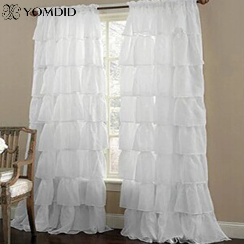 

White blinds Rod Curtain Tulle multi-layered lotus lace curtains Door Window Solid Color Sheer Valances home bedroom Cortinas