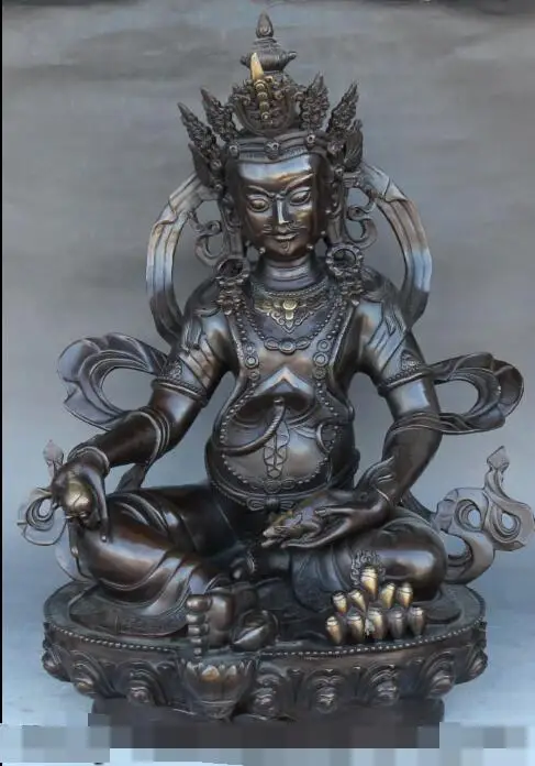 

S6147 18" Chinese Tibet Bronze Gilt Wealth God Yellow Jambhala Buddha On Tiger Statue D0317