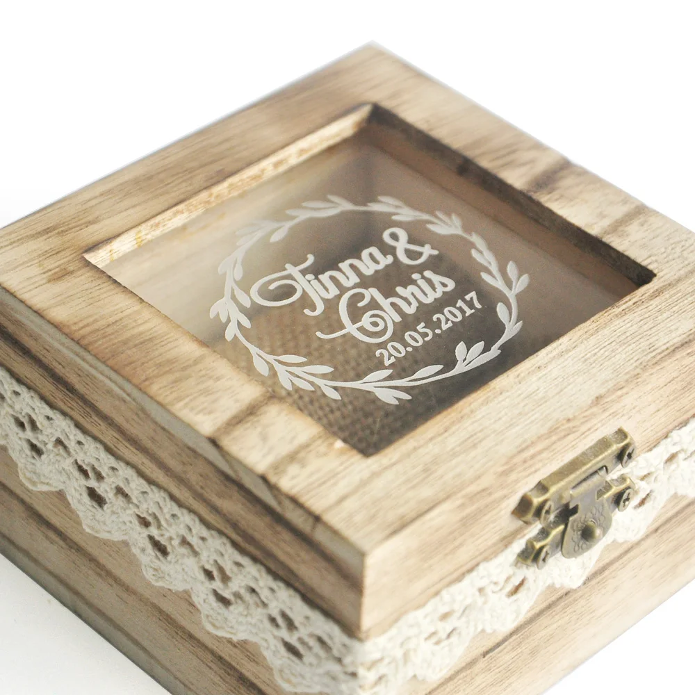 Custom Wedding Ring Box,Rustic Wooden Ring Bearer Box,Engraved Name & Date Wedding ring box,Wedding Gfit,Anniversay Gift