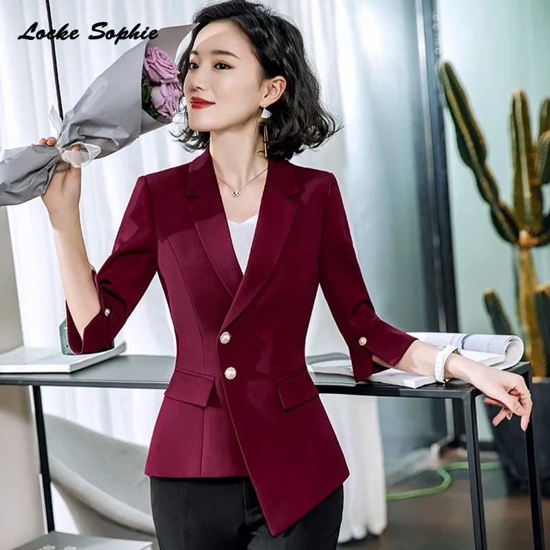 1pcs Women's Plus size Blazers coats 2019 Autumn cotton blend Splicing irregular Small Suits jackets ladies Skinny Blazers Suits