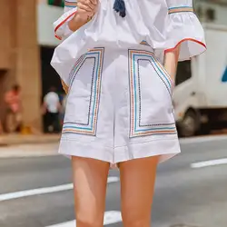 2019 летние дизайнерские льняные шорты женские Высокое качество Этнические женские шорты Feminino эластичные Высокая Талия Свободное длинное