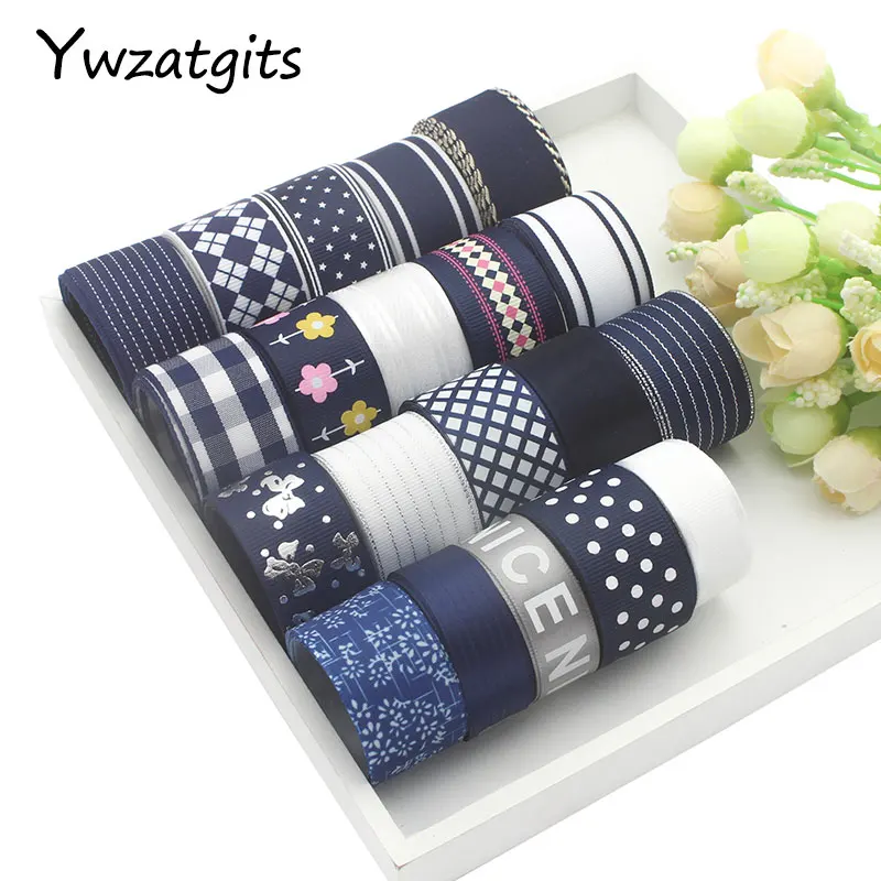 

20Yards 15-25mm Navy Blue Series Grosgrain Organza Satin Ribbons Lace DIY Wedding Party Decor Headwear Accessories YQ0216