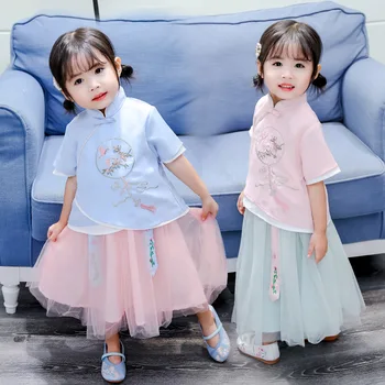 

Child Hanfu Dress Embroidery Girls Traditional Tang Dynasty Children'S Dresses Hanfu Clothes Folk National Costume 2pcs DQS1967