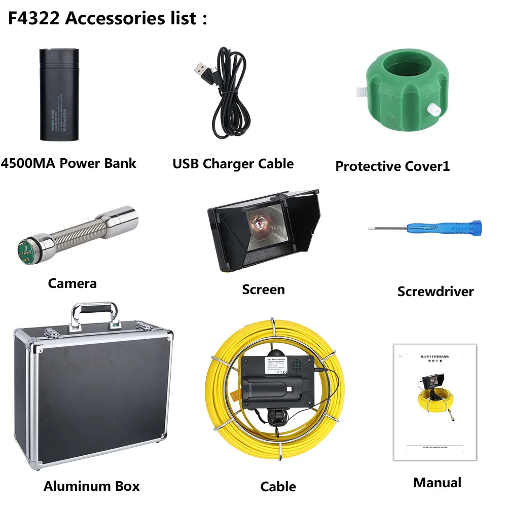 20M 4.3 inch 22mm Handheld Industrial Pipe Sewer Inspection Video Camera IP68 Waterproof Drain Pipe