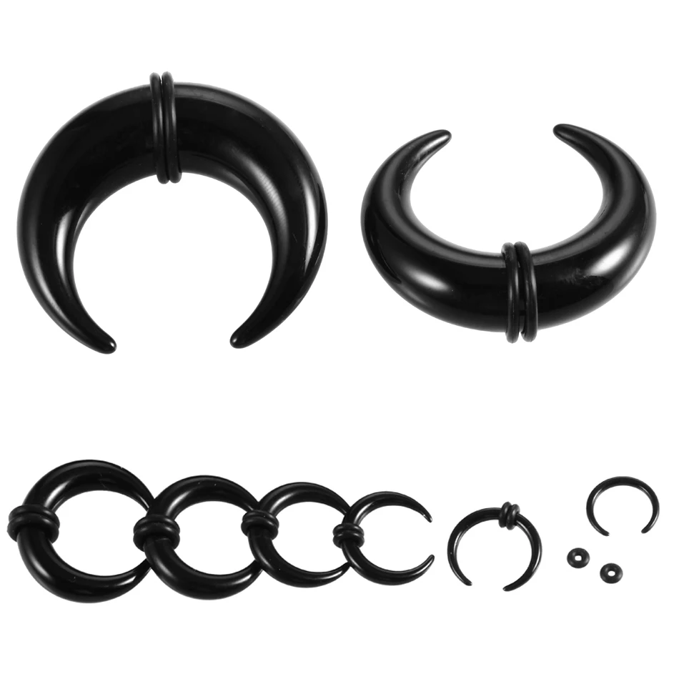 

2Pcs Black Acrylic C Sahpe Buffalo Ear Taper Stretcher with O-Rings Ear Pincher Septum Rings Piercing Jewelry 1.6mm-14mm