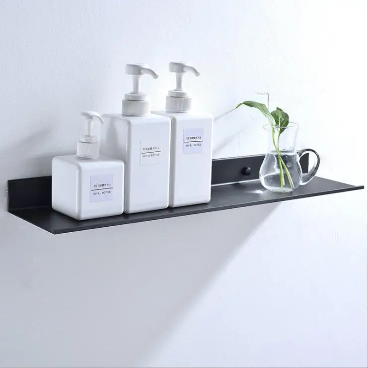 

Space Aluminum Black Bathroom Shelves Kitchen Wall Shelf Shower Storage Rack Bathroom Accessories 30-60cm Lenght