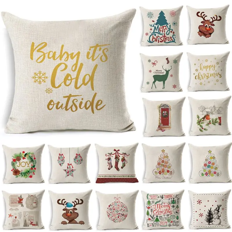 

1Pcs 43*43cm Christmas Tree Deer Pattern Cotton Linen Throw Pillow Cushion Cover Car Home Sofa Decorative Pillowcase 40478