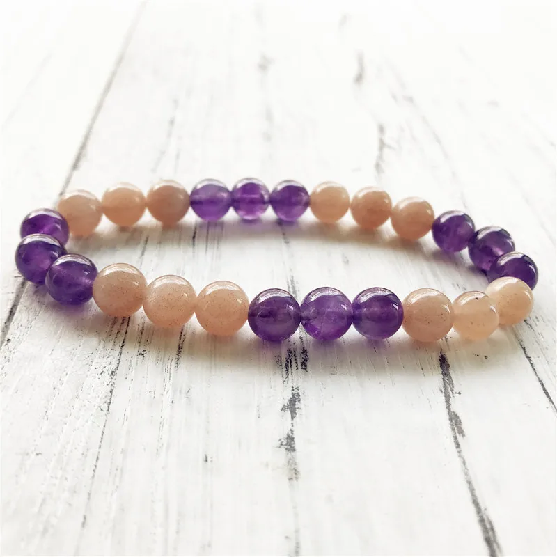 

High Quality Sun Stone & Purple Quartz Bracelet Natural Stone Yoga Mala Bracelet Wrist Mala Prayer Crystals energy
