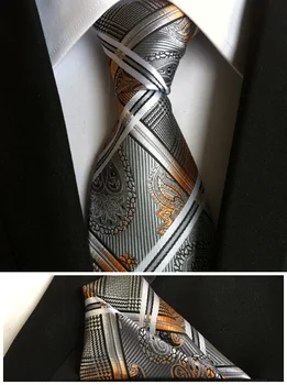 

8cm Luxury Design Formal Ties Mens Classic Fashion Plaids Necktie with Paisley Pocket Square for Wedding