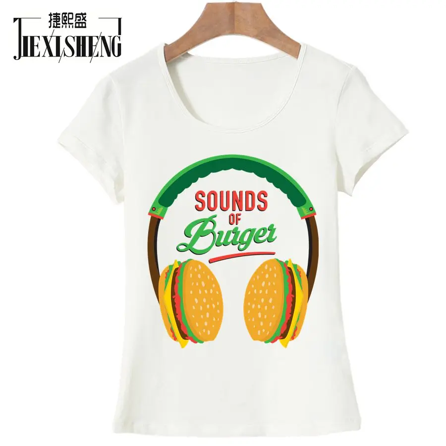 2017 New Fashion Harajuku Funny Hamburgers headset print T Shirt Women Clothes short sleeve Tops O-Neck Tee T-Shirts