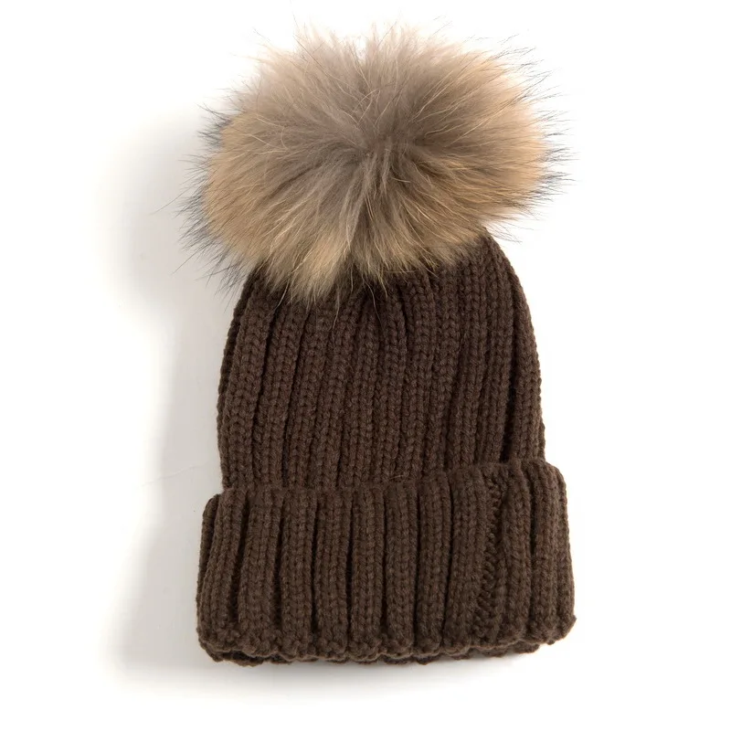Jancoco Max Новинка года натуральный мех енота большой помпоном Hat шапка из натурального меха зимние теплые модные эластичные /розничная S1643
