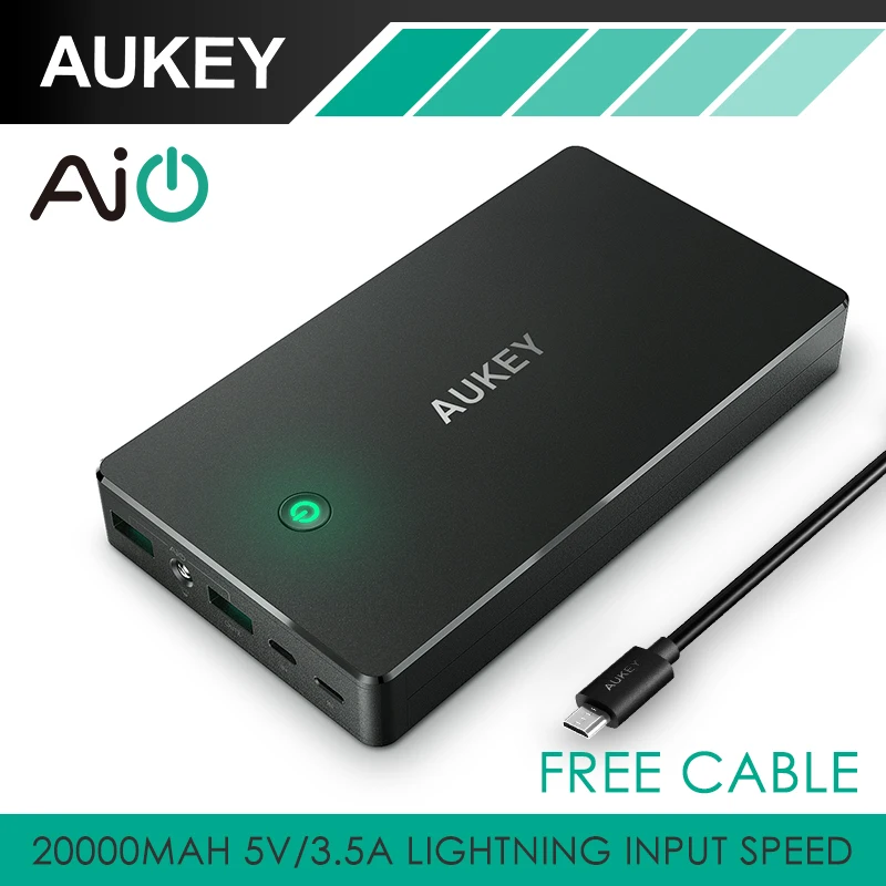 AUKEY 20000mAh Portable Power Bank External Mobile Battery Pack Charging Station With Dual USB For iPhone, Tablets & Smartphone