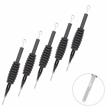 

20PCS 7F Tattoo Grip Tube + Needle With Tip Assorted Disposable Tattoo Tool Soft Silicone Rubber Set Individual Package - Black
