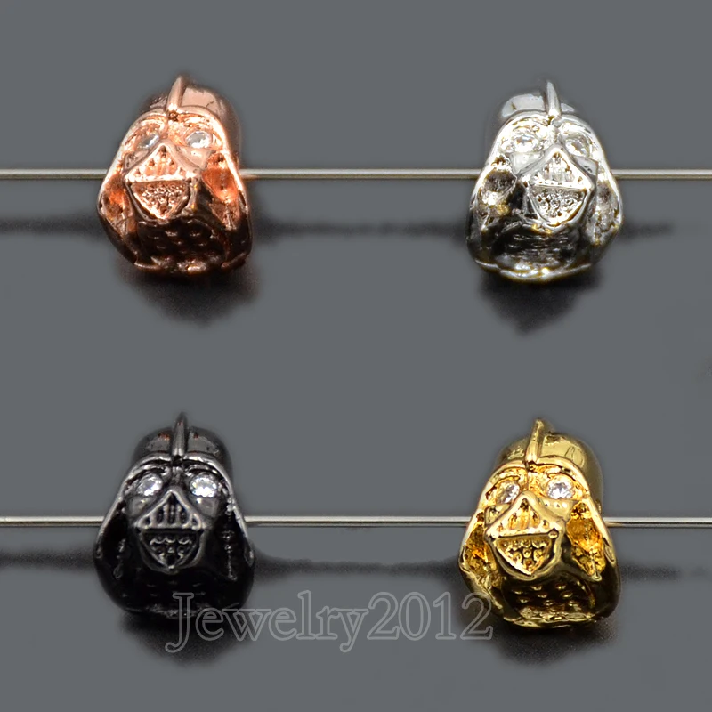 

10 PCS/Lot Zircon Darth Vader Dark Knight Micro Pave Gem stone Bracelet Connector Beads Silver Gold Rose Gold 9x11mm Wholesale