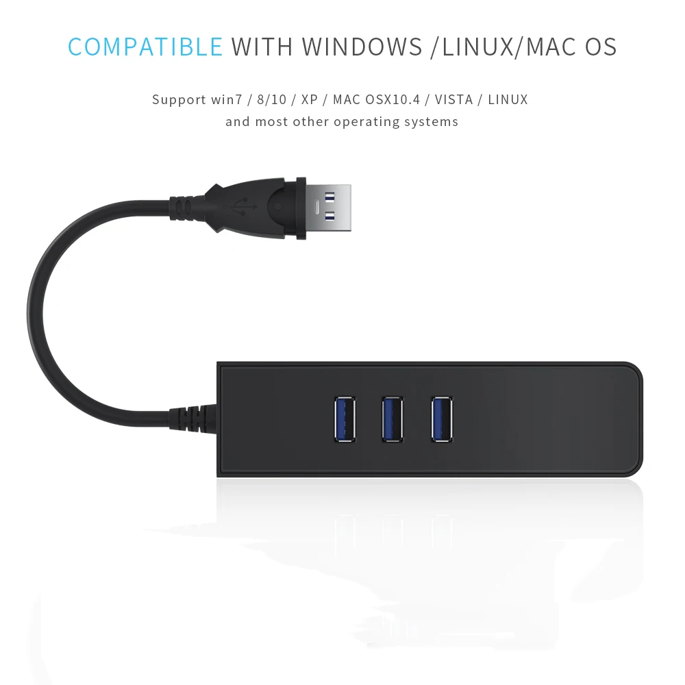 3 Port USB 3.0 HUB 10/100/1000 Mbps Usb to RJ45 Gigabit Network Card LAN Adapter Usb Ethernet for Windows USB Ethernet Adapter