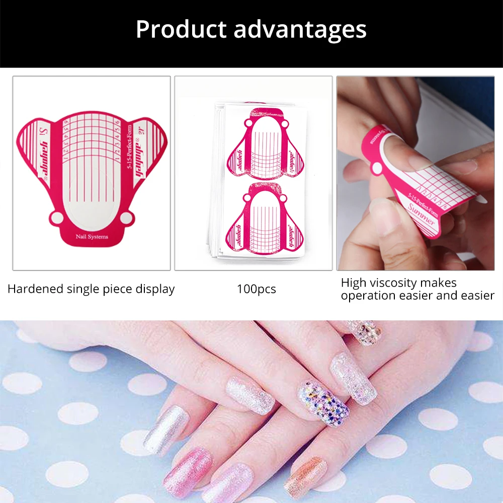 

yayoge Nail Form 100 Pcs/roll Clear Nail Forms Nail Art French Acrylic UV Gel Tips Extension Builder Guide Stencil Styling Tools
