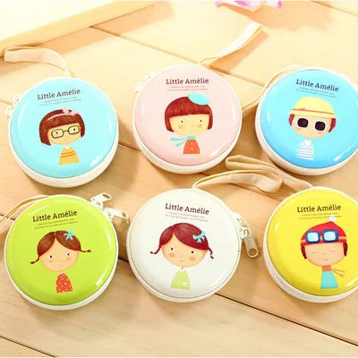 

3 pcs /set Cartoon tinplate coin purse Mini zipper headset storage bag Fine coin key bag storage box small item storage box