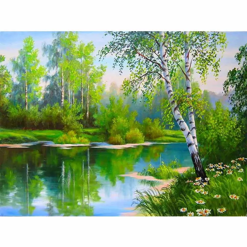 

CHUNXIA Framed DIY Painting By Numbers River Landscape Acrylic Painting Modern Picture Home Decor For Living Room 40x50cm RA3051