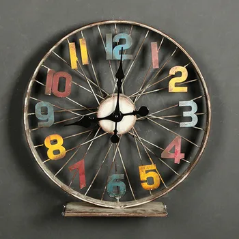 

iron Desk clock watch Retro Large Table Clock homeretro decor reloj despertador al fajr clock watches quartz Bicycle metal klok